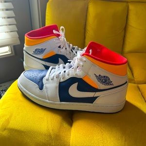 Air Jordan 1 Mid in White and Laser Orange | Mens | Size 11